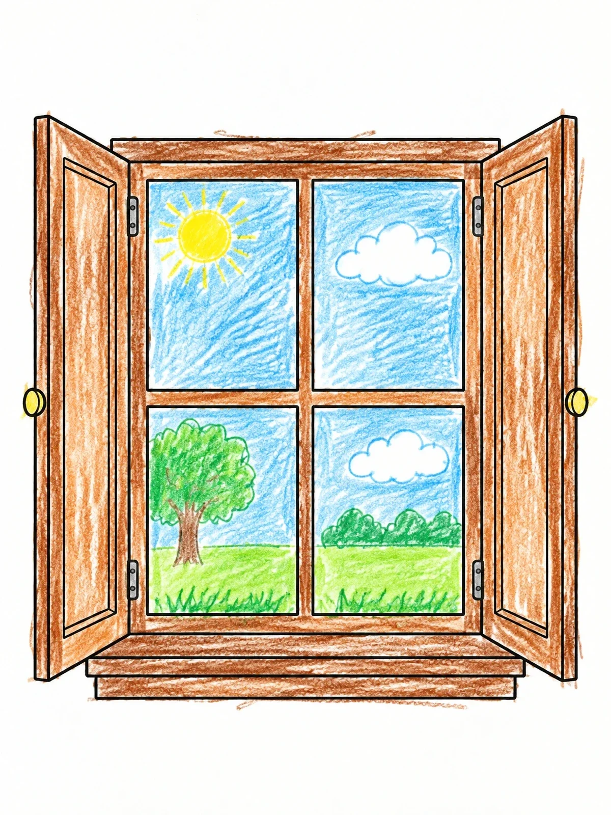 Colored example of the Open Window With Four Panes coloring page