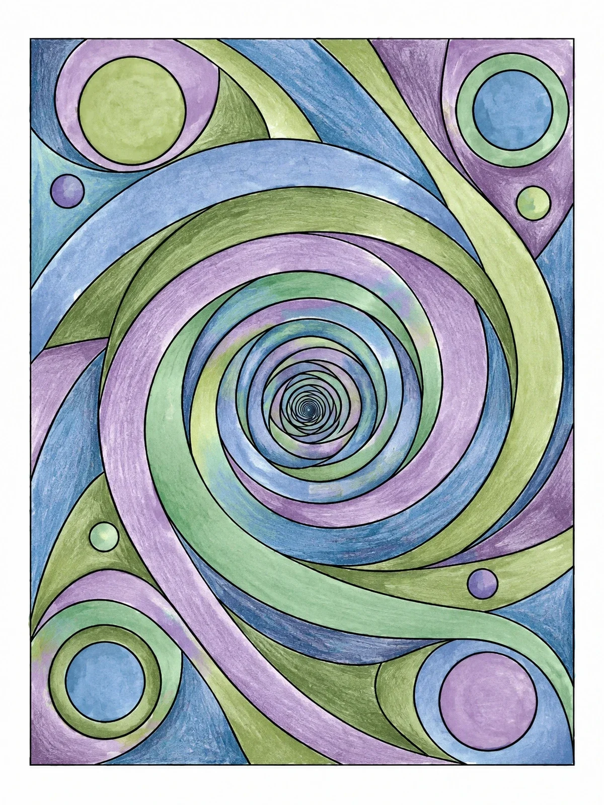 Colored example of the Abstract Swirling Vortex Tunnel coloring page