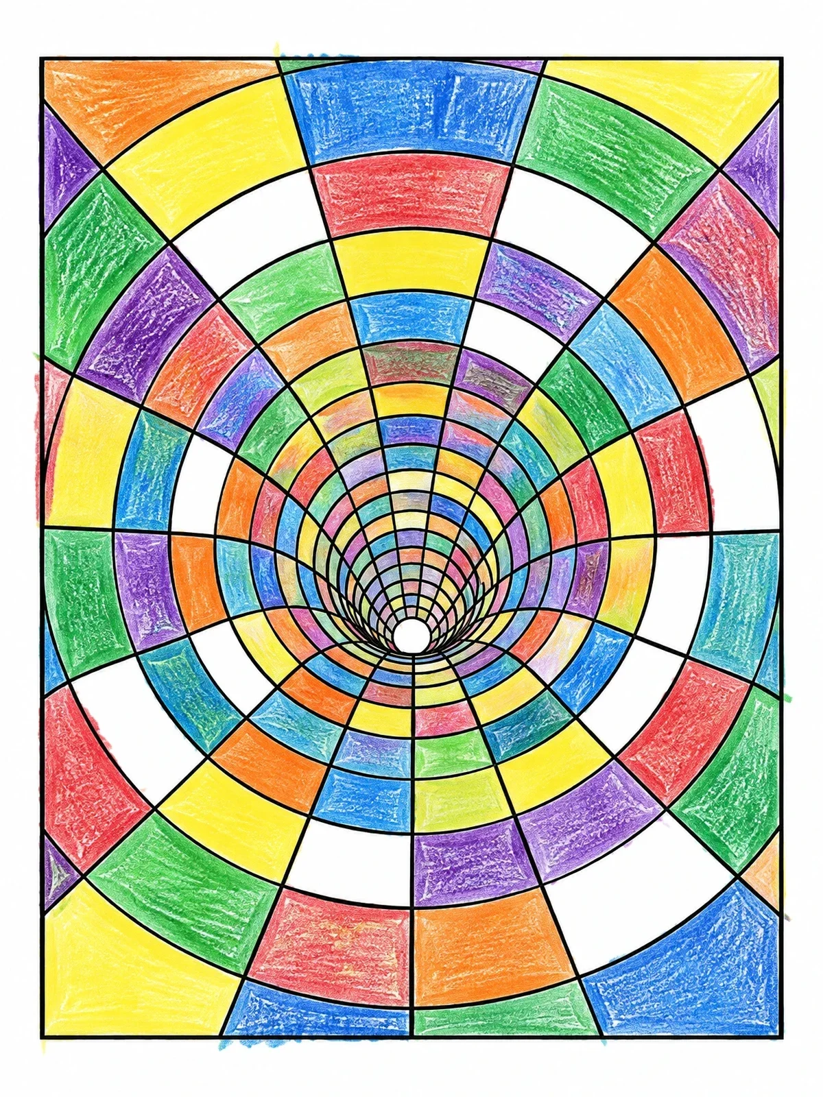 Colored example of the Curving Geometric Grid Vortex coloring page