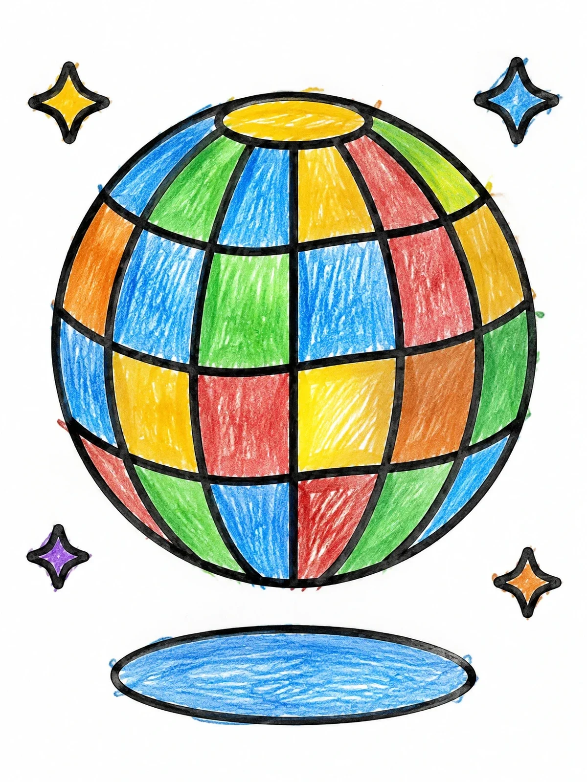 Colored example of the Floating 3d Wireframe Sphere coloring page