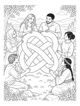 Free printable Friends Holding An Infinite Knot coloring page