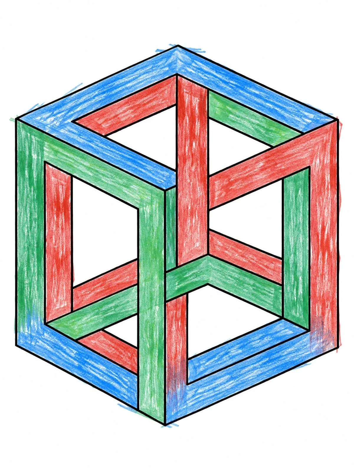 Colored example of the Geometric Impossible Cube Line Art coloring page