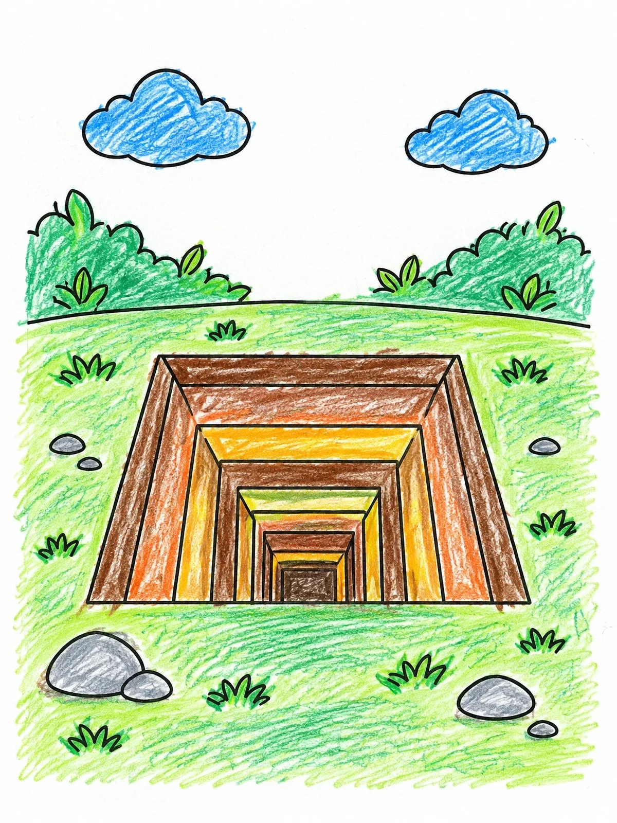 Colored example of the Geometric Pit In The Meadow coloring page