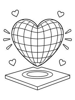 Free printable 3d Wireframe Floating Heart coloring page