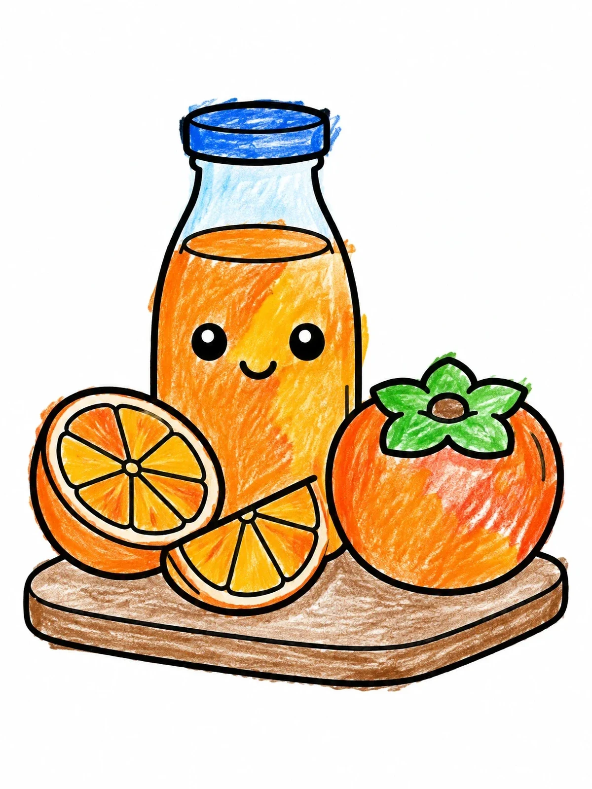 Colored example of the Cute Juice Bottle With Fresh Fruit coloring page