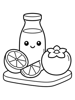 Free printable Cute Juice Bottle With Fresh Fruit coloring page