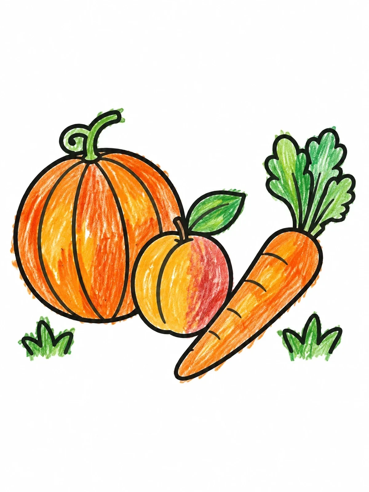 Colored example of the Garden Harvest With Pumpkin And Carrot coloring page