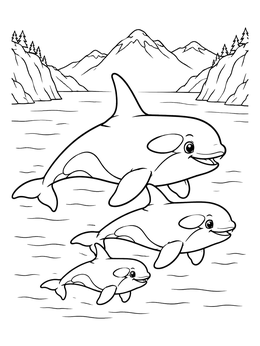 Free printable Orca Family Swimming In A Fjord coloring page
