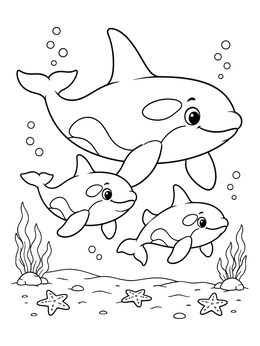 Free printable Orca Mother With Twin Calves coloring page