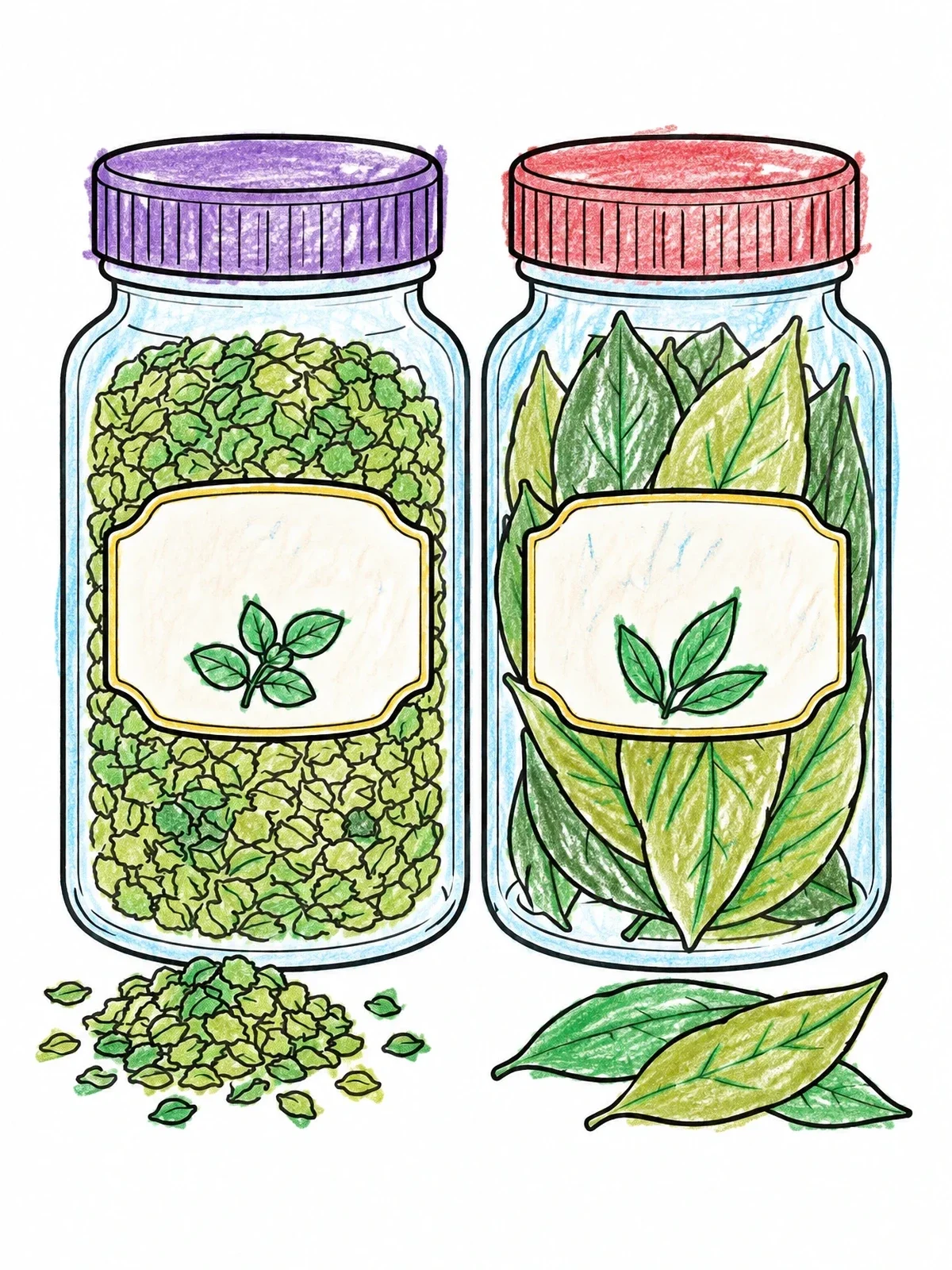 Colored example of the Oregano And Bay Leaves Spice Jars coloring page