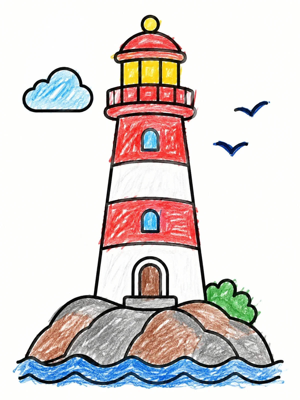 Colored example of the Oregon Coast Beacon Lighthouse coloring page