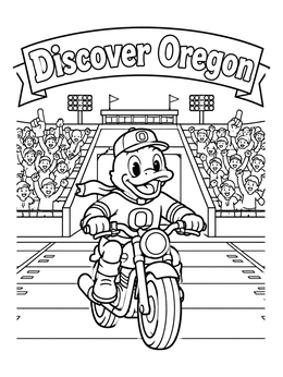 Free printable Oregon Duck Mascot On Motorcycle coloring page