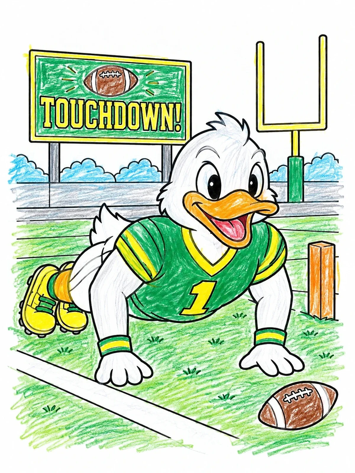 Colored example of the Oregon Mascot Duck Doing Pushups coloring page