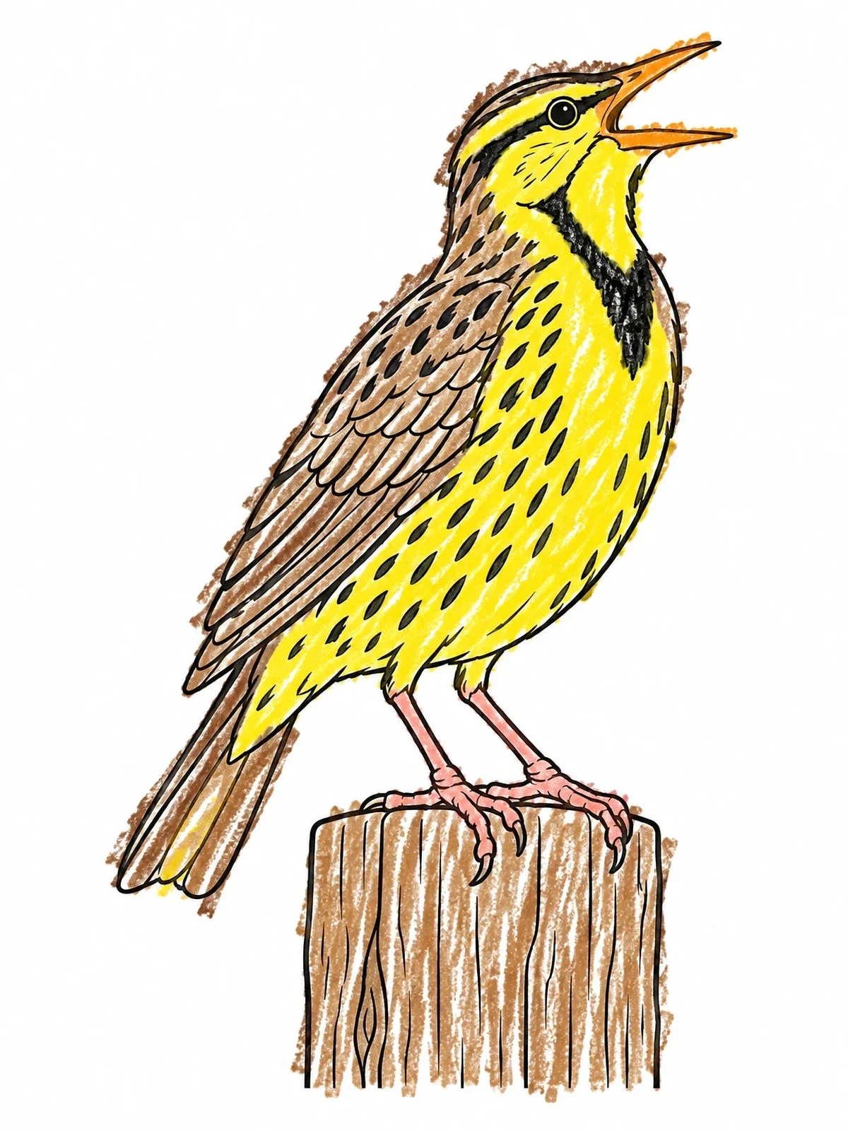 Colored example of the Singing Western Meadowlark On Post coloring page
