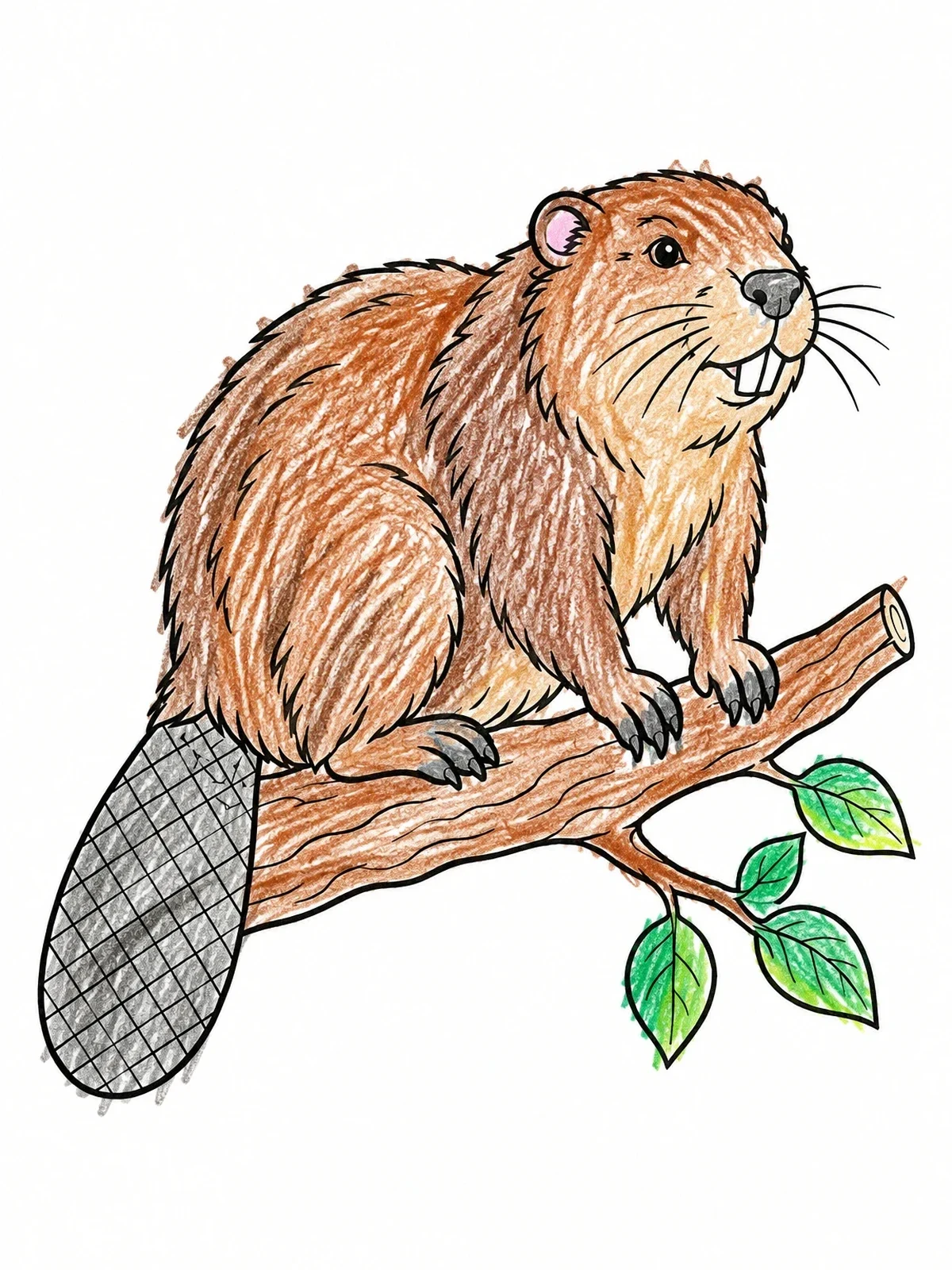 Colored example of the Oregon State Beaver On Branch coloring page