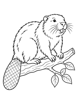 A fluffy beaver perched on a tree branch in this Oregon coloring page.