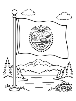 Free printable Oregon State Flag With Mountain Landscape coloring page