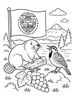 Free printable Oregon State Symbols With Beaver And Meadowlark coloring page