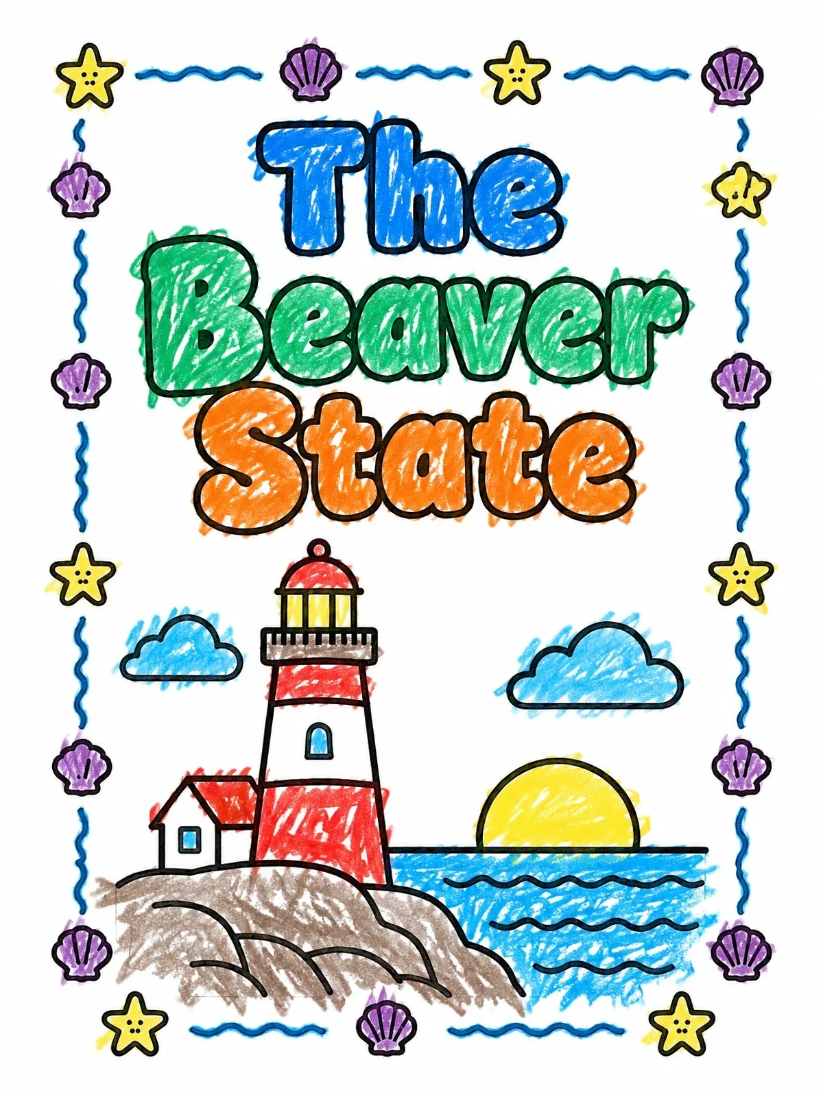 Colored example of the The Beaver State Coastal Lighthouse coloring page