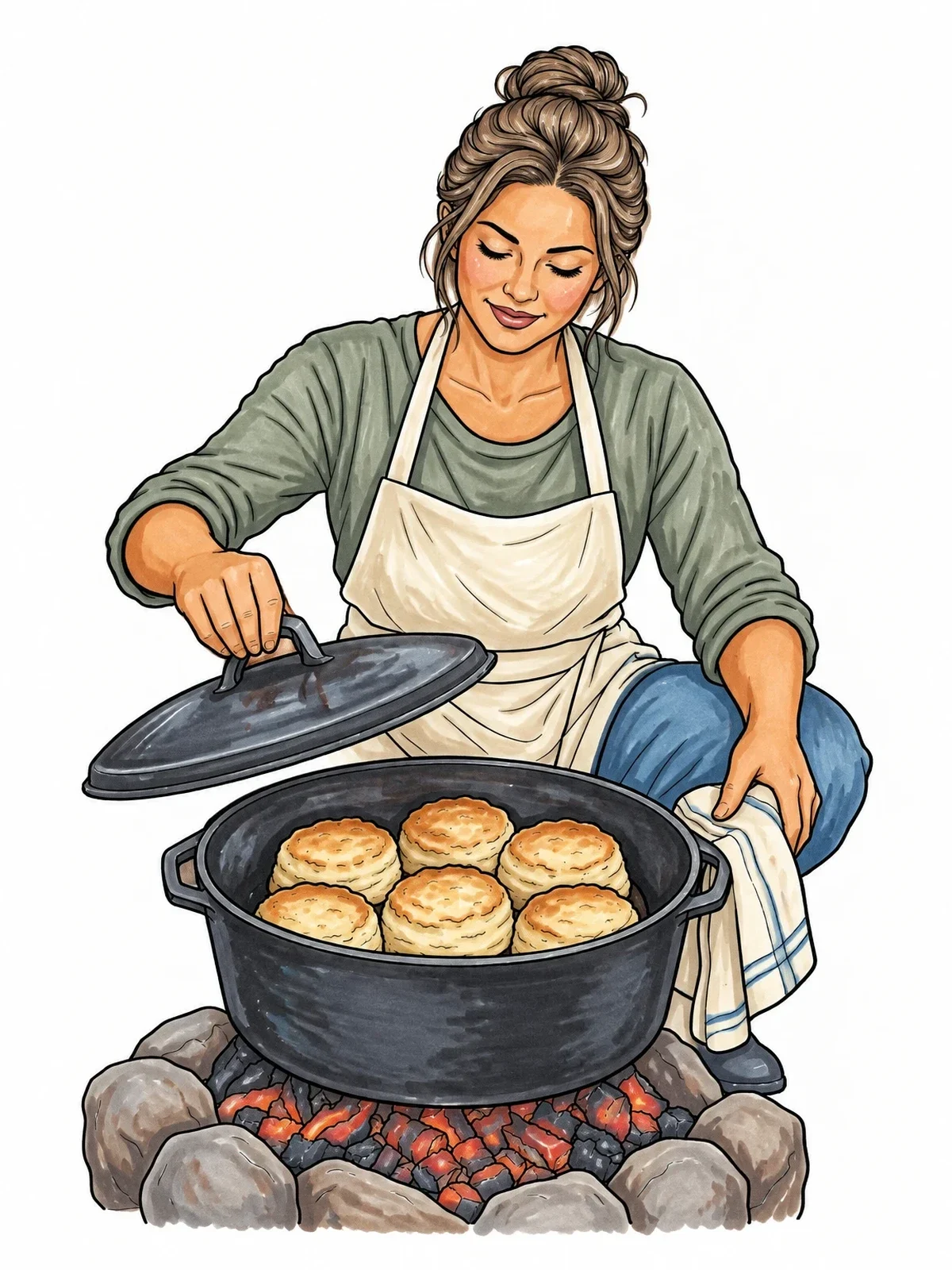 Colored example of the Campfire Baking In A Dutch Oven coloring page