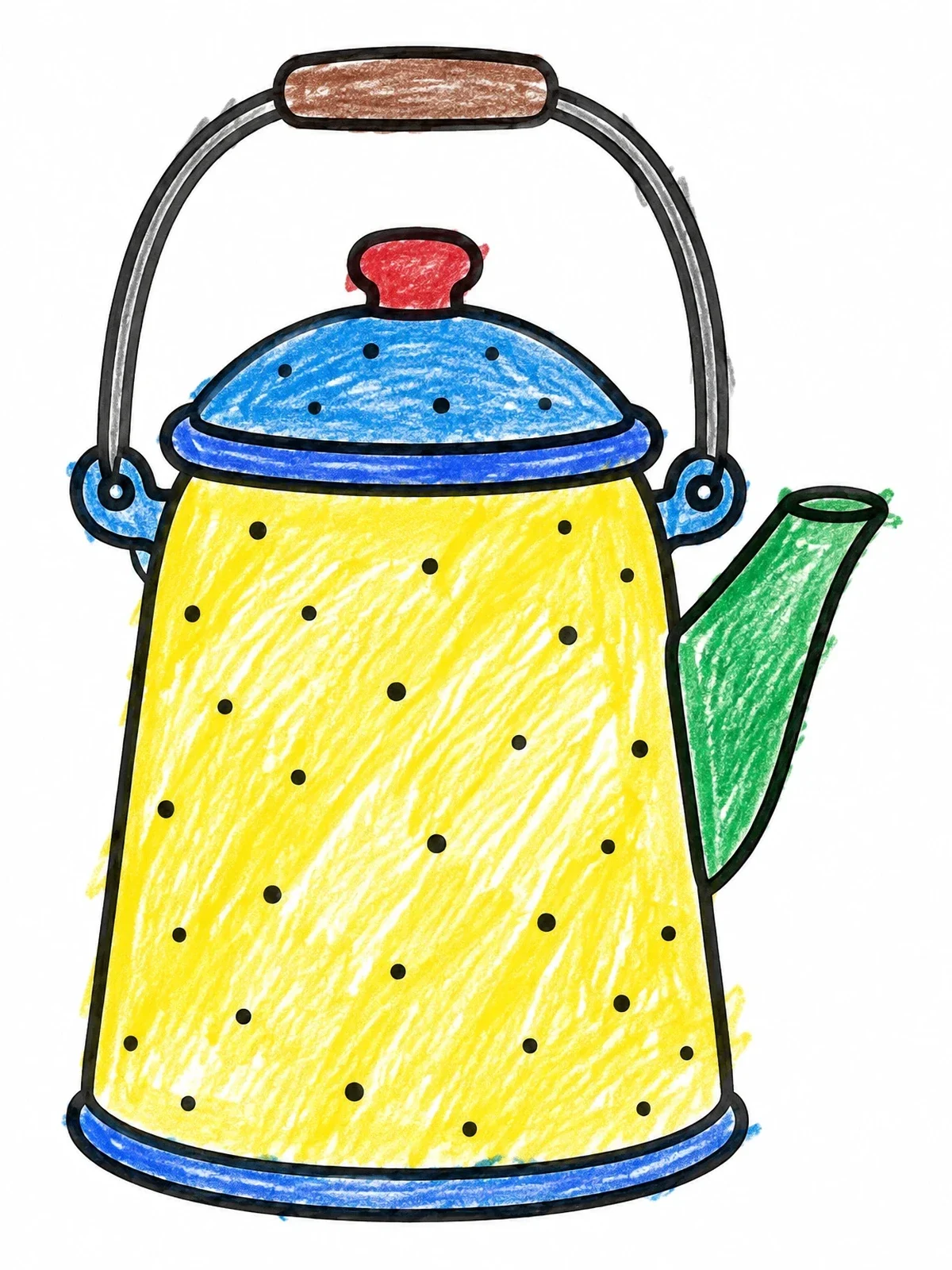 Colored example of the Campfire Coffee Pot coloring page