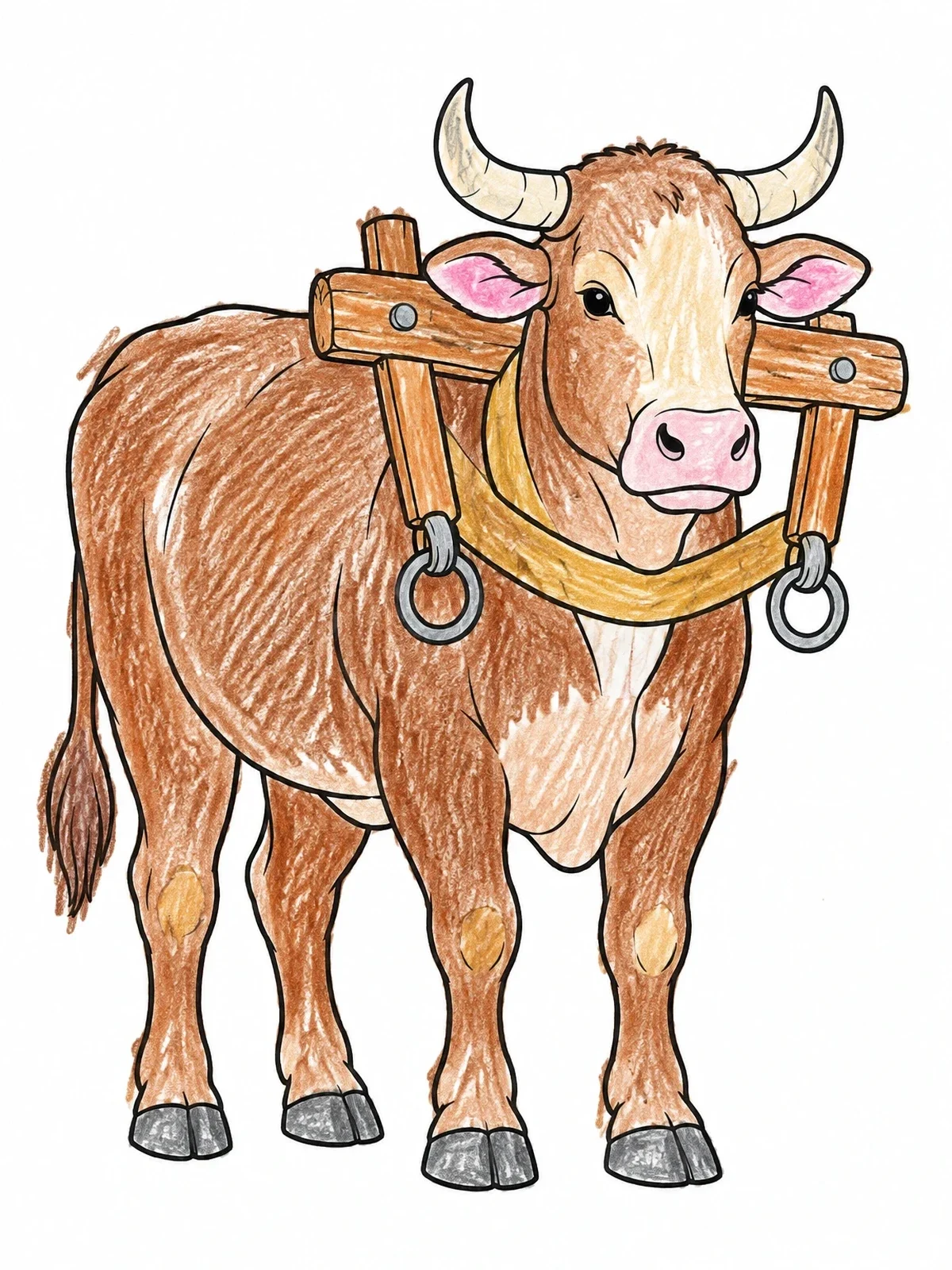 Colored example of the Gentle Draft Ox In Harness coloring page