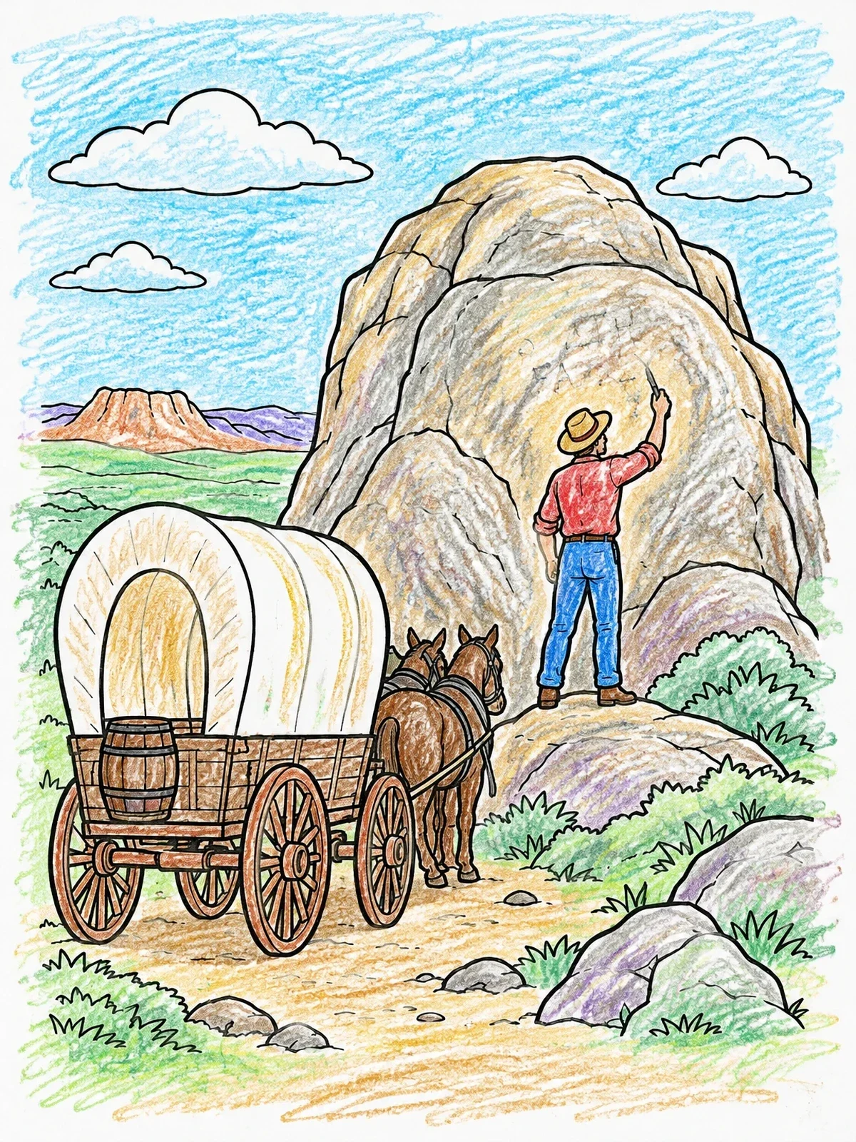 Colored example of the Carving Names At Independence Rock coloring page