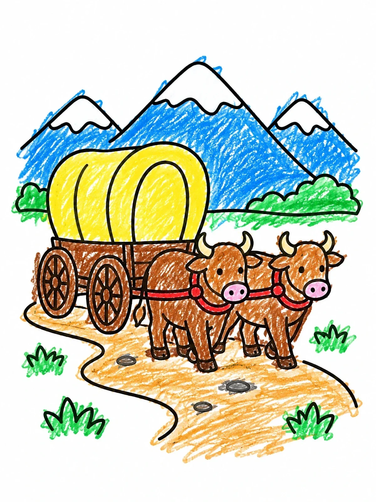 Colored example of the Oxen Pulling A Covered Wagon coloring page