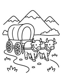 Free printable Oxen Pulling A Covered Wagon coloring page