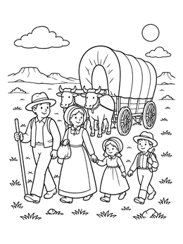 Free printable Pioneer Family On The Trail coloring page