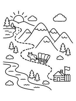 Free printable Covered Wagon Trail Through The Mountains coloring page