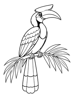 Free printable Oriental Pied Hornbill On Palm Branch coloring page
