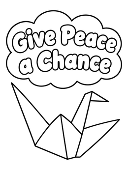 Free printable Origami Crane With Peace Slogan coloring page