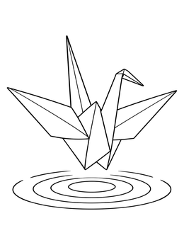 Free printable Origami Crane Above Water Ripples coloring page