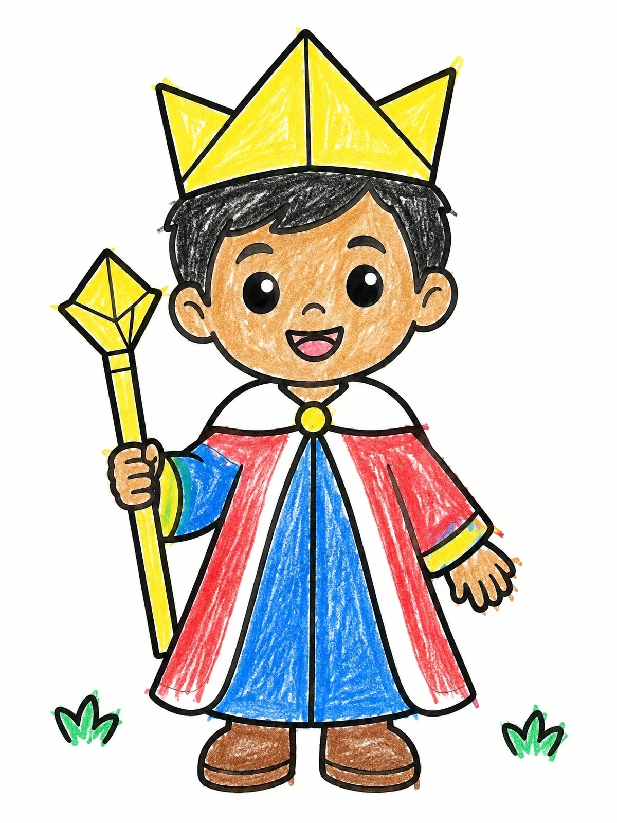 Colored example of the Little King With Paper Crown coloring page