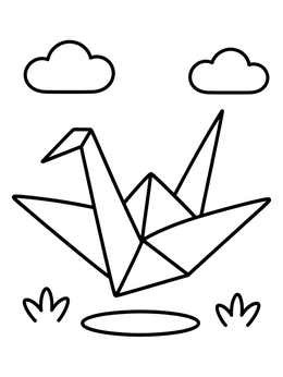 Free printable Simple Paper Crane With Clouds coloring page