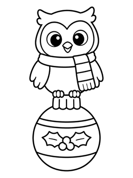 A sweet owl perched on a festive bauble in this ornament coloring page.