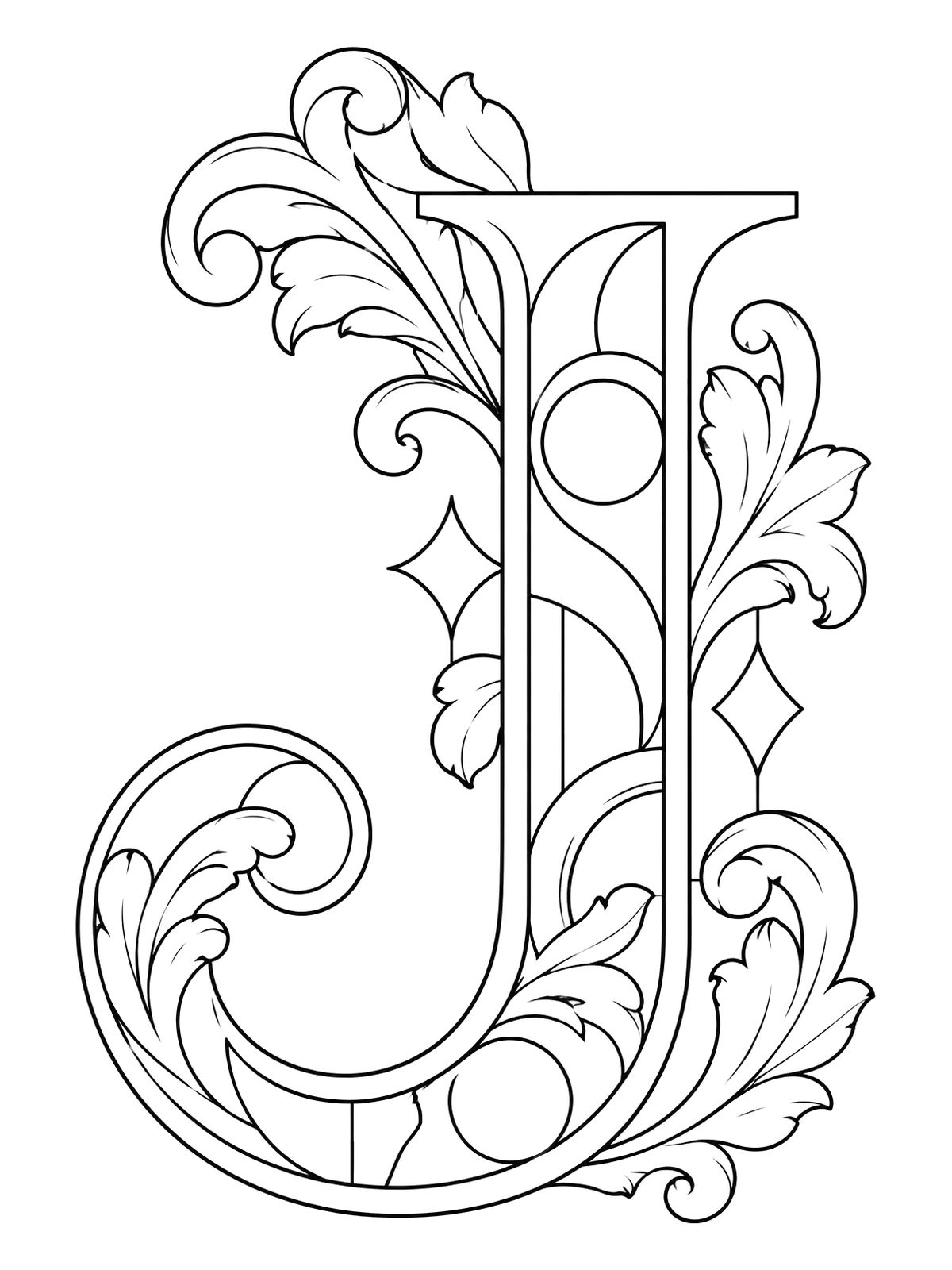Ornate Baroque Capital Letter J Coloring Page