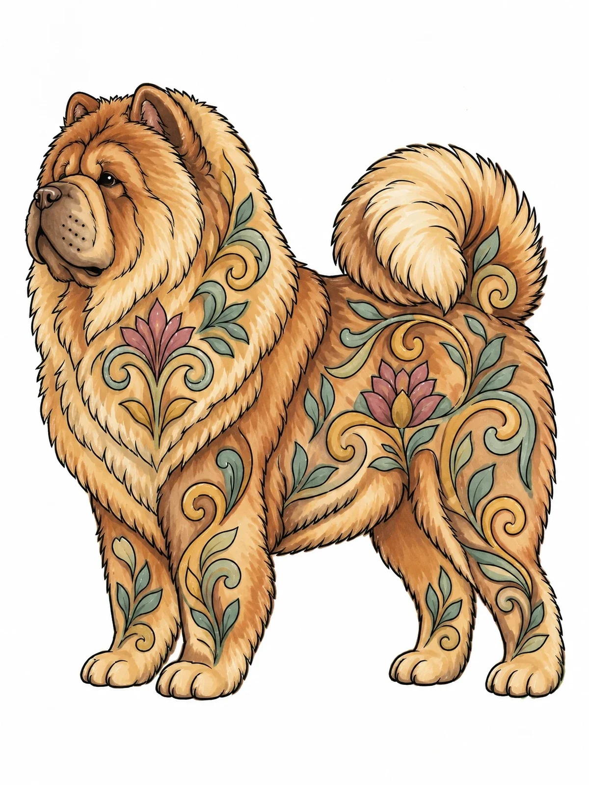 Colored example of the Ornate Chow Chow In Profile coloring page