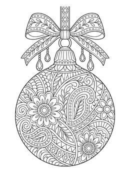 Free printable Ornate Christmas Bauble With Ribbon coloring page