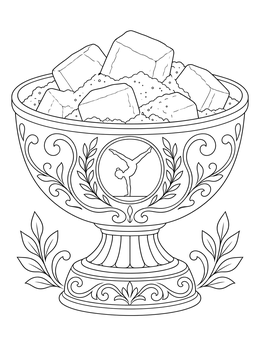 An ornate chalk bowl on a gymnastics coloring page filled with blocks and powder.
