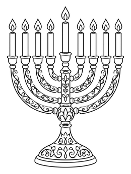 Free printable Ornate Hanukkah Menorah With Candles coloring page