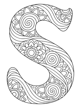 Free printable Ornate Mandala Letter S coloring page