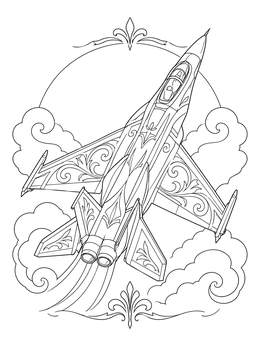 Free printable Ornate Military Jet In Flight coloring page