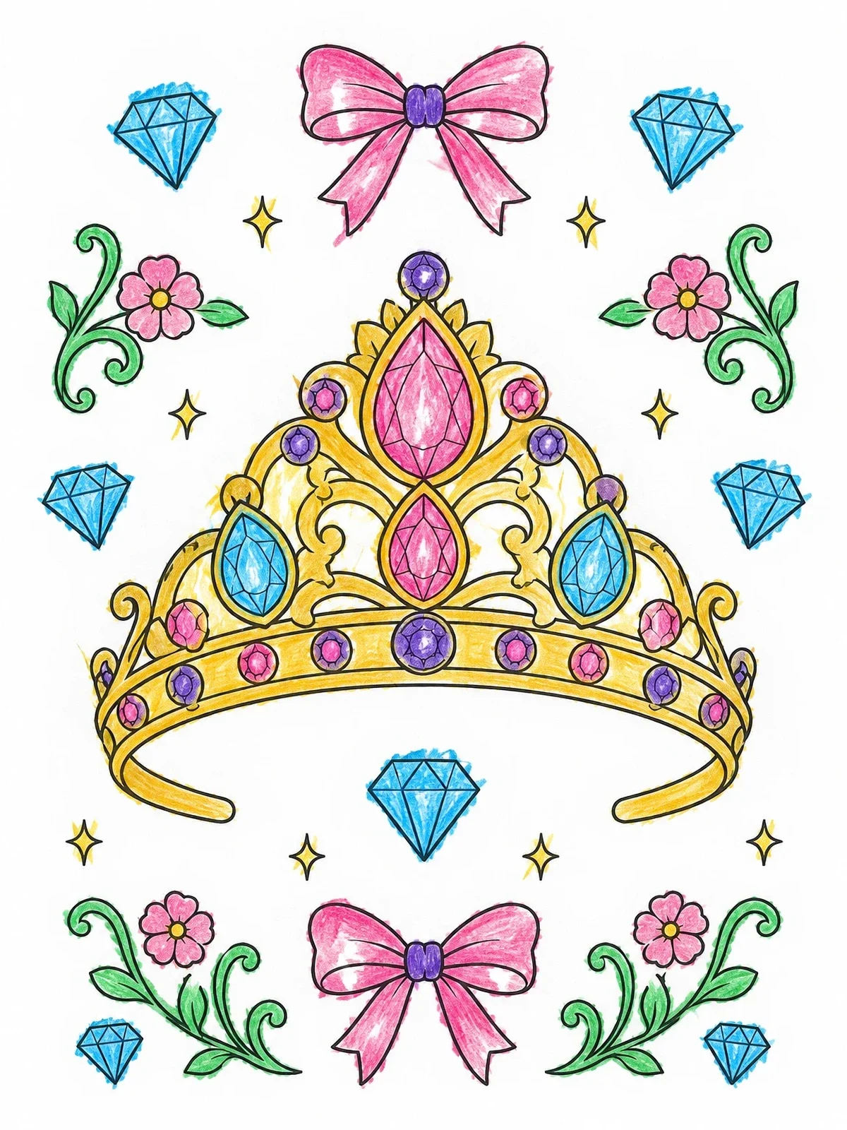 Colored example of the Ornate Princess Tiara With Jewels coloring page