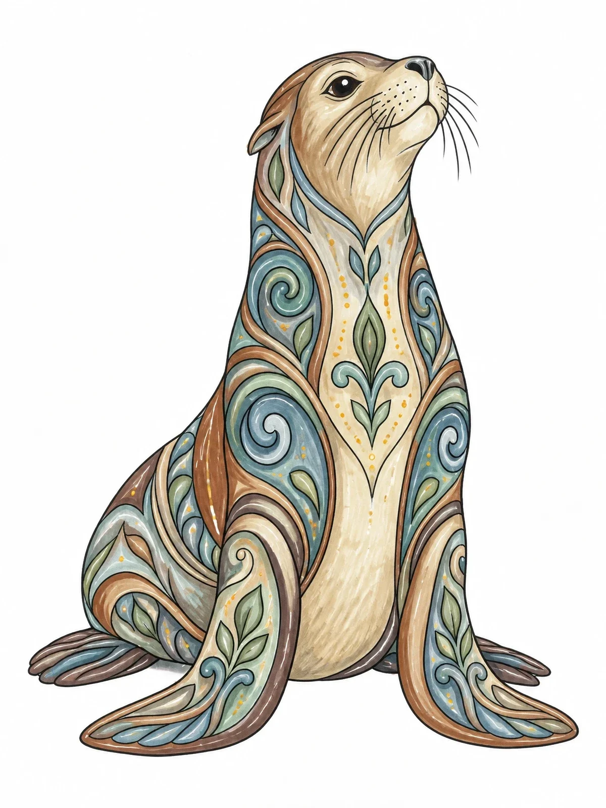 Colored example of the Ornate Upright Sea Lion coloring page