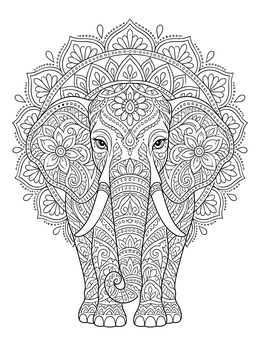 Free printable Ornate Zentangle Elephant Mandala coloring page