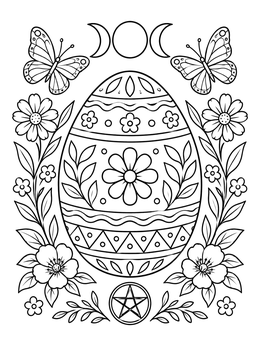 Free printable Ostara Egg With Flowers And Moon coloring page
