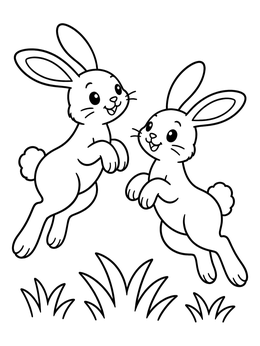 Free printable Two Playful Hares Leaping Together coloring page