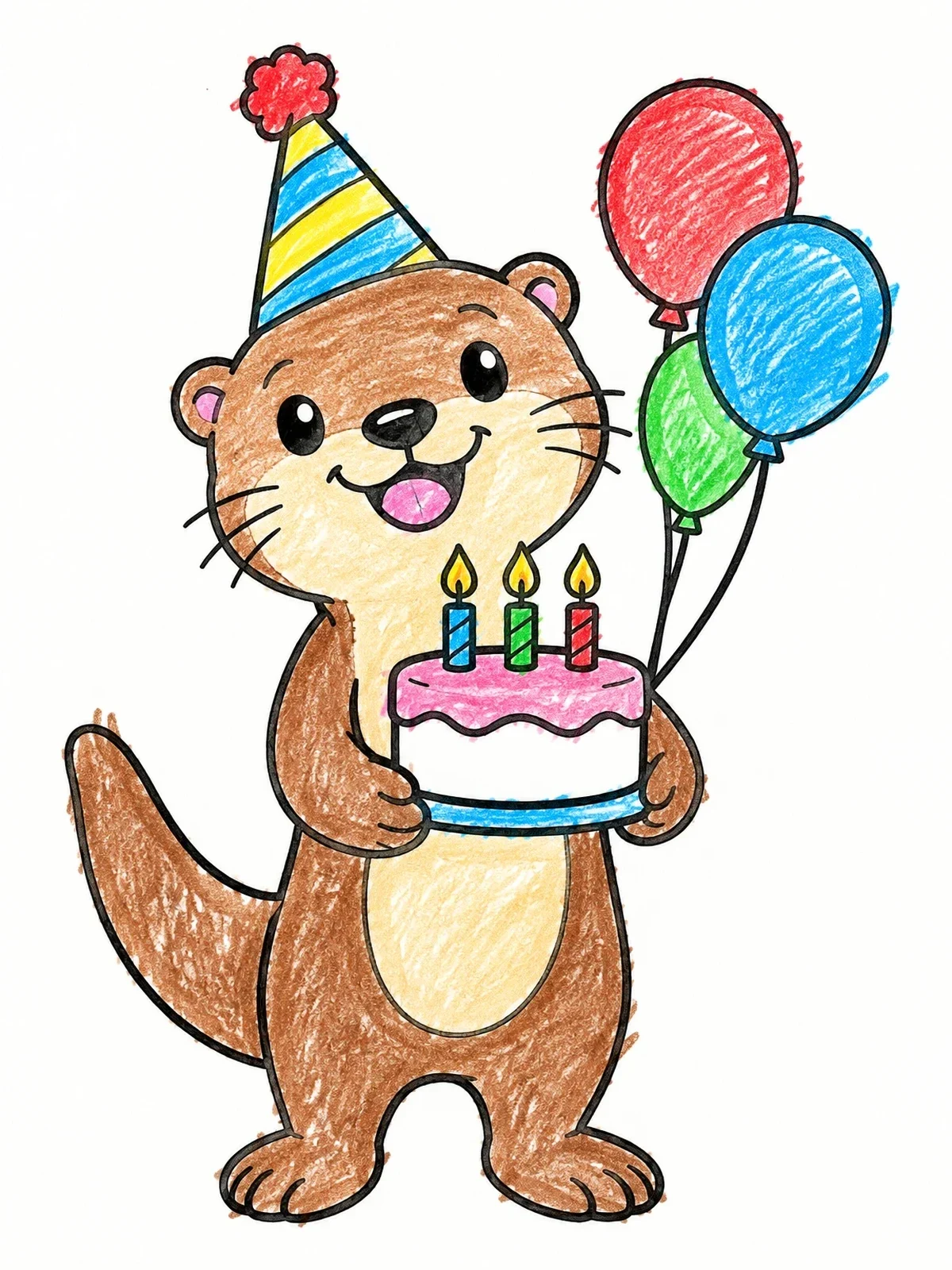 Colored example of the Otter Celebrating Birthday With Cake coloring page